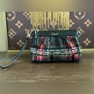 Coach Black and Red Plaid Wallet Wristlet Change Purse
